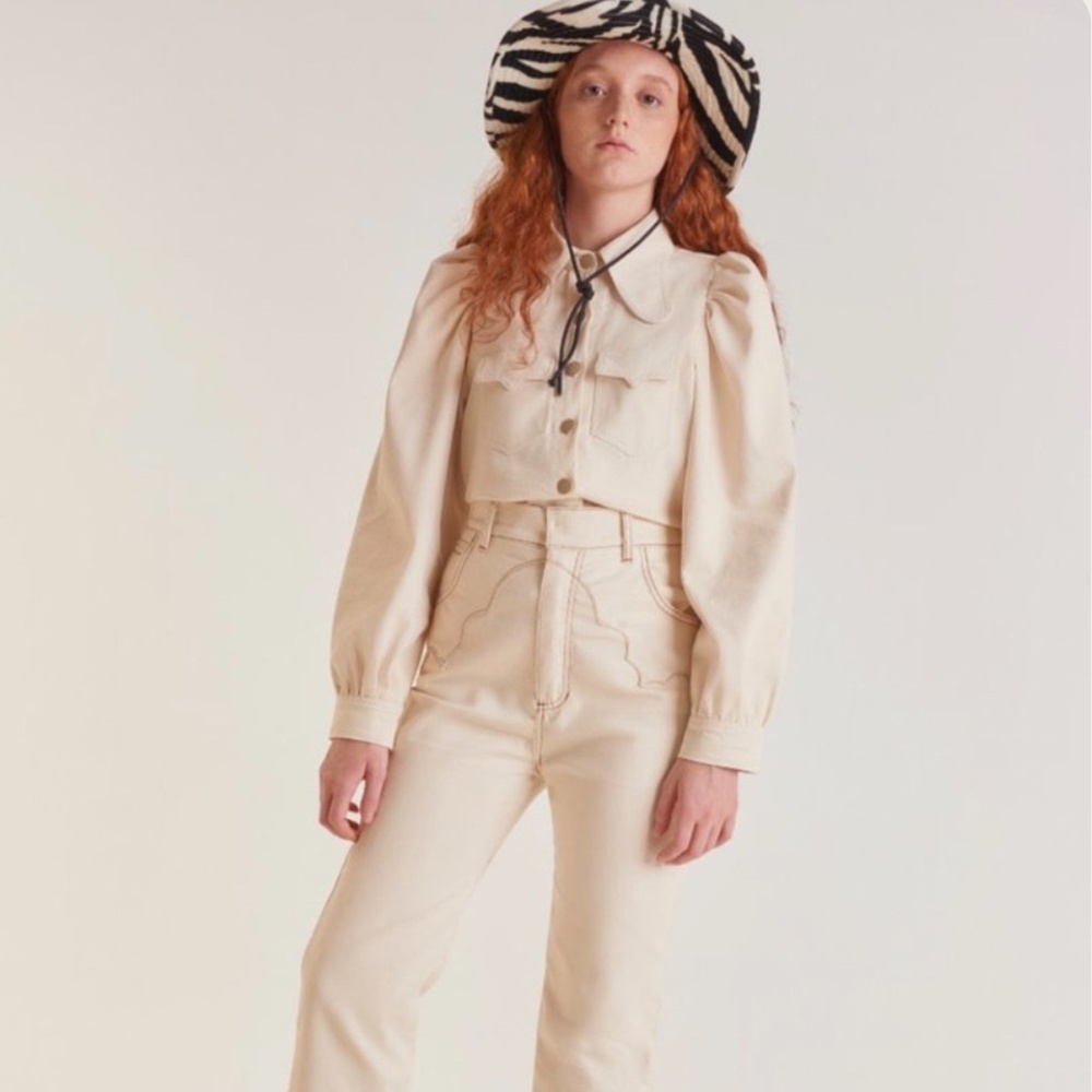 NWT Lisa Says Gah Pastiche Allegra Denim Shirt in GREEN